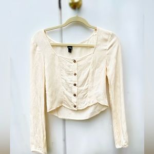 Cream/Off White Long Sleeve Button Down Crop Top